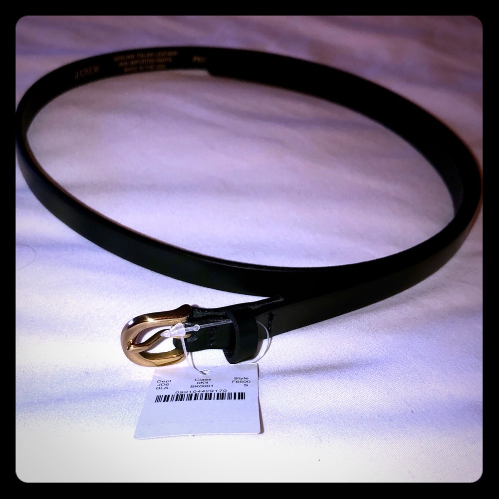 NWT J. CREW Skinny Italian Leather Belt Black/Gold
